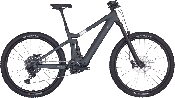 Schwarzes E-Mountainbike mit Federung und breiten Reifen von SunshineBikes