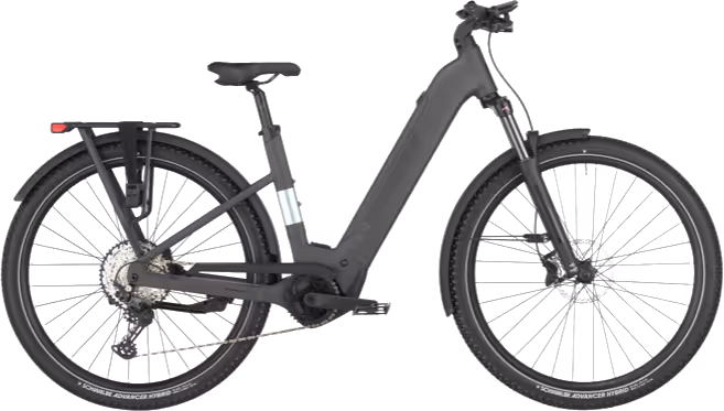Graues E-Bike mit tiefem Einstieg und Schutzblechen von SunshineBikes